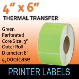 Thermal Transfer Labels Green 4" x 6" Perf